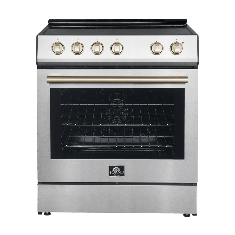 Forno Espresso Package - 30" Electric Range and Range Hood in Stainless Steel with Antique Brass Handles, AP-FFSEL6012-30-A-A1 Appliance Package AP-FFSEL6012-30-A-A1 Luxury Appliances Direct