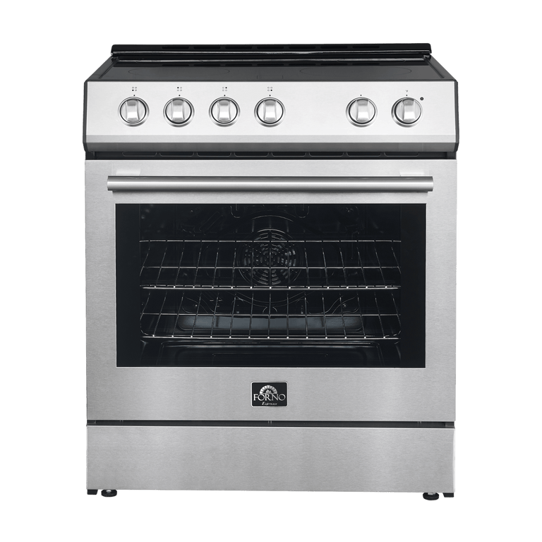 Forno Espresso Package - 30" Electric Range and Refrigerator in Stainless Steel with Silver Handles, AP-FFSEL6012-30-S-A10 Appliance Package AP-FFSEL6012-30-S-A10 Luxury Appliances Direct