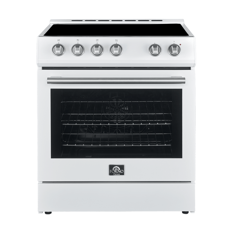 Forno Espresso Package - 30" Electric Range and Refrigerator in White with Silver Handles, AP-FFSEL6012-30WHT-S-A12 Appliance Packages AP-FFSEL6012-30WHT-S-A12 Luxury Appliances Direct