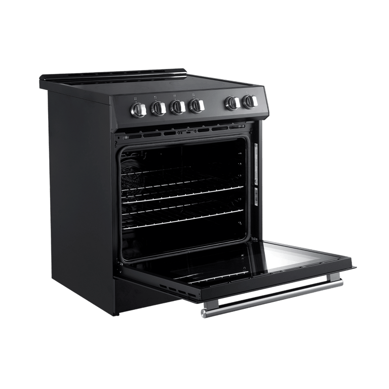 Forno Espresso Package - 30" Electric Range, Range Hood and Refrigerator in Black with Antique Brass Handles, AP-FFSEL6012-30BLK-A-A5 Appliance Packages AP-FFSEL6012-30BLK-A-A5 Luxury Appliances Direct