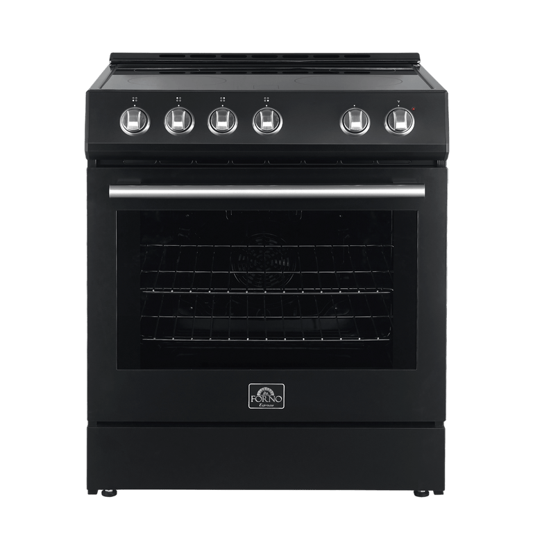 Forno Espresso Package - 30" Electric Range, Range Hood and Refrigerator in Black with Silver Handles, AP-FFSEL6012-30BLK-S-A5 Appliance Package AP-FFSEL6012-30BLK-S-A5 Luxury Appliances Direct