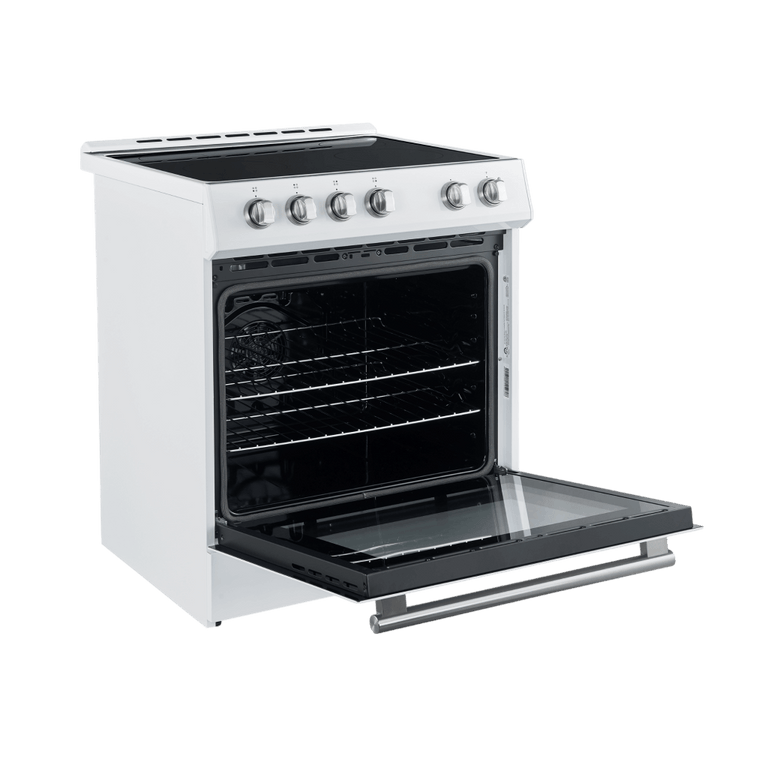 Forno Espresso Package - 30" Electric Range, Range Hood and Refrigerator in White with Silver Handles, AP-FFSEL6012-30WHT-S-A6 Appliance Package AP-FFSEL6012-30WHT-S-A6 Luxury Appliances Direct