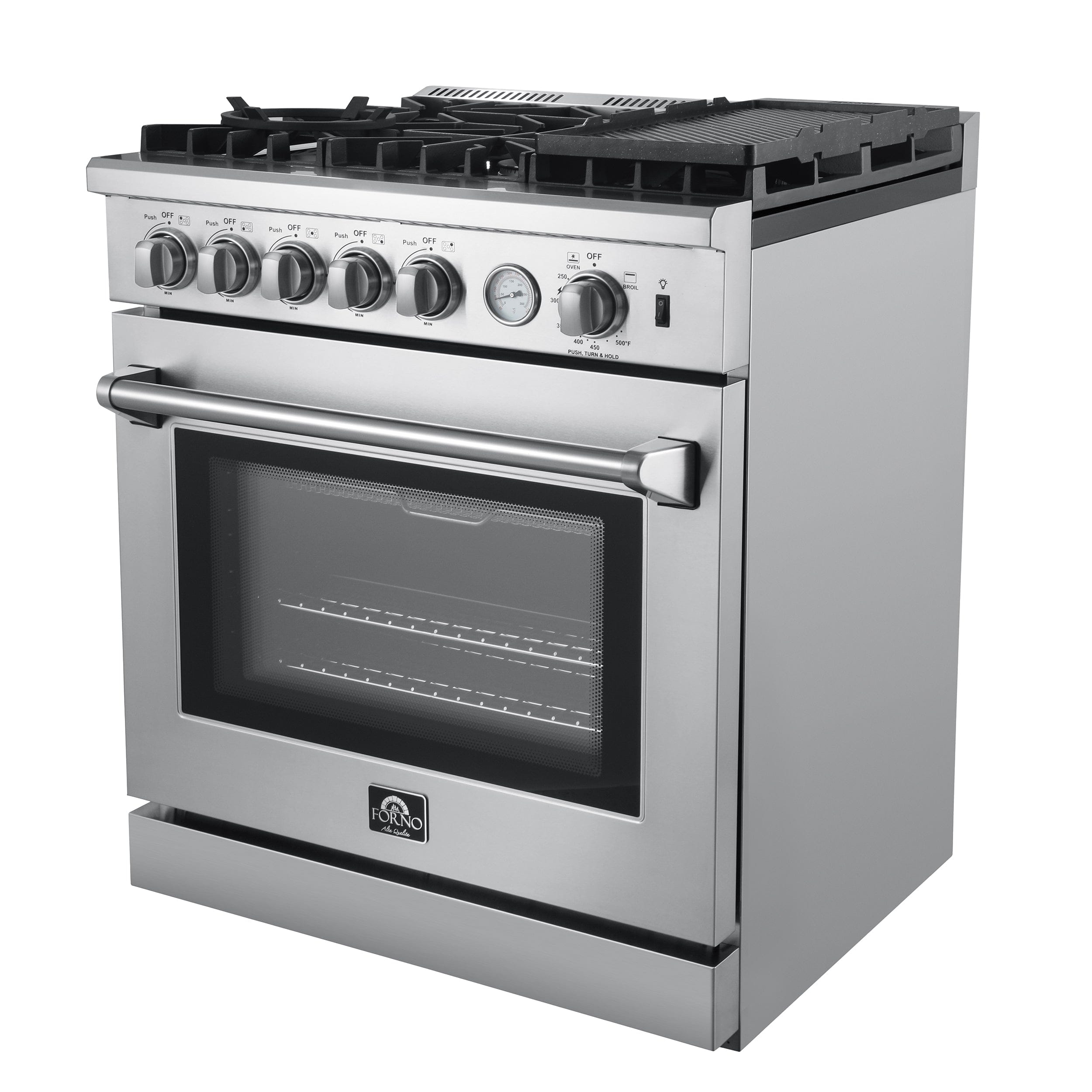 Forno Lazio 30" Gas Range with 5 Sealed Burners, Air Fryer and Griddle, FFSGS6276-30 I Luxury Appliances Direct