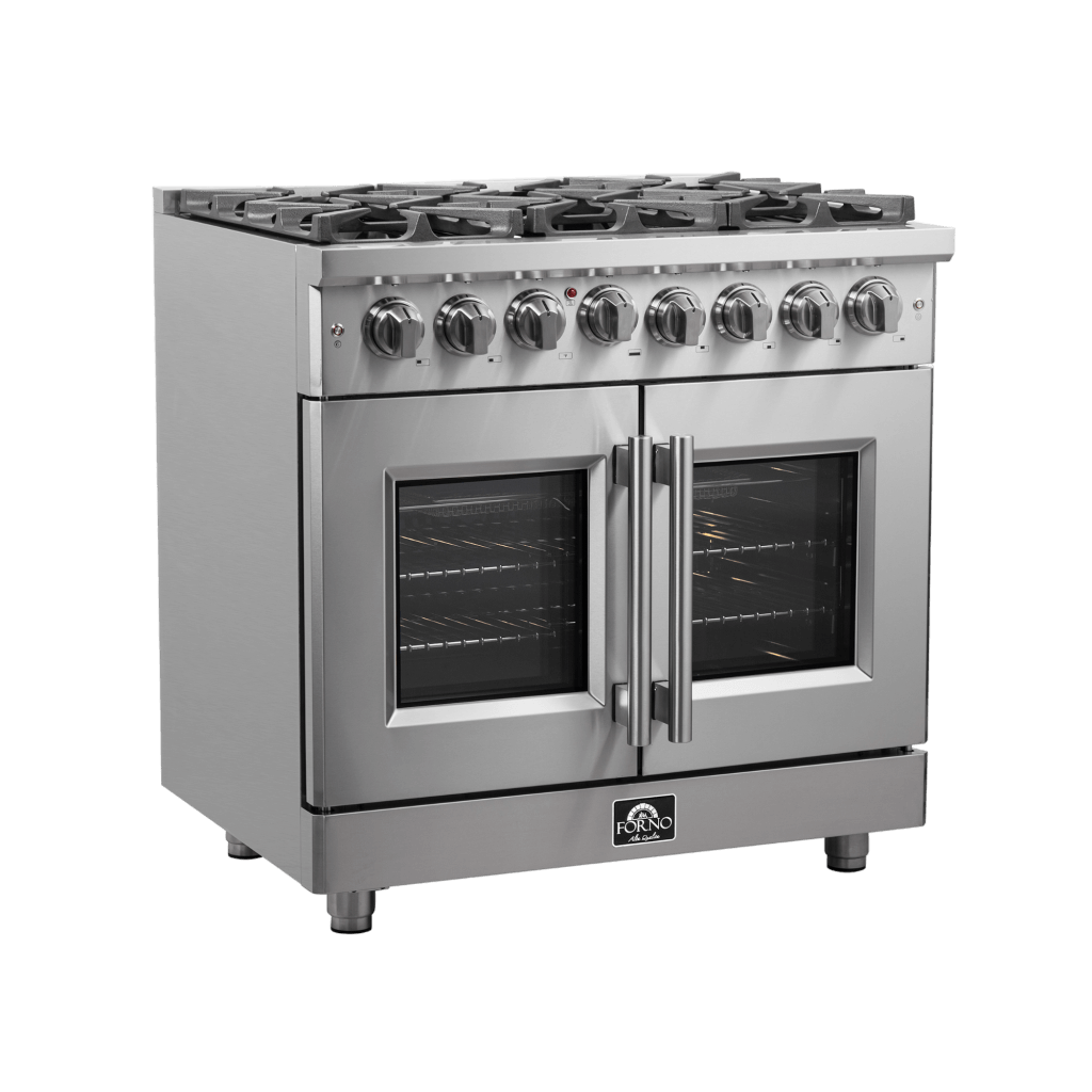 Forno Massimo 36″ Freestanding French Door Dual Fuel Range with 6 Burners, FFSGS6325-36 Ranges FFSGS6325-36 Luxury Appliances Direct