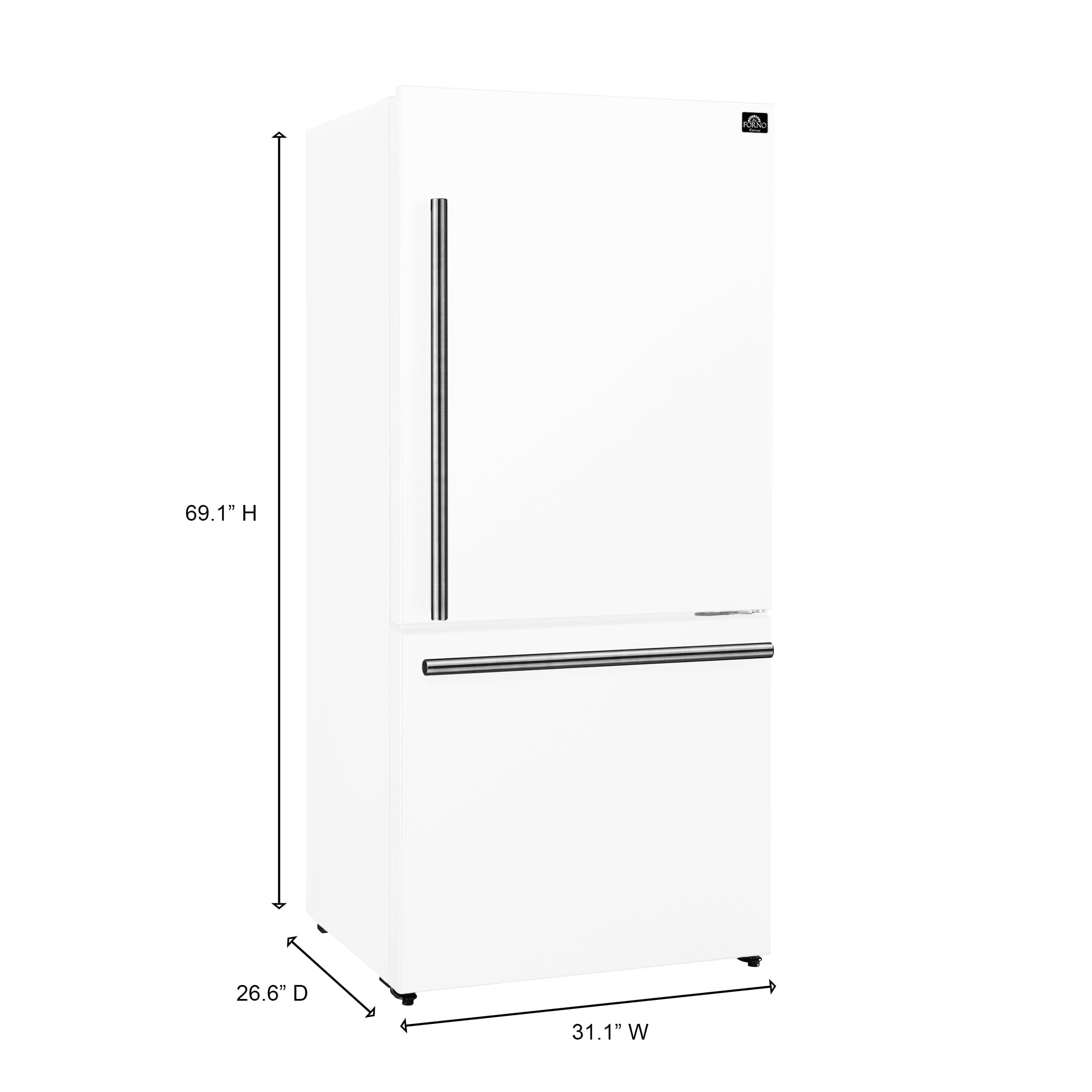 Forno Milano 17.2 Cu. Ft. Right Hinge Refrigerator Bottom Freezer FFFFD1785-31WHT I Luxury Appliances Direct