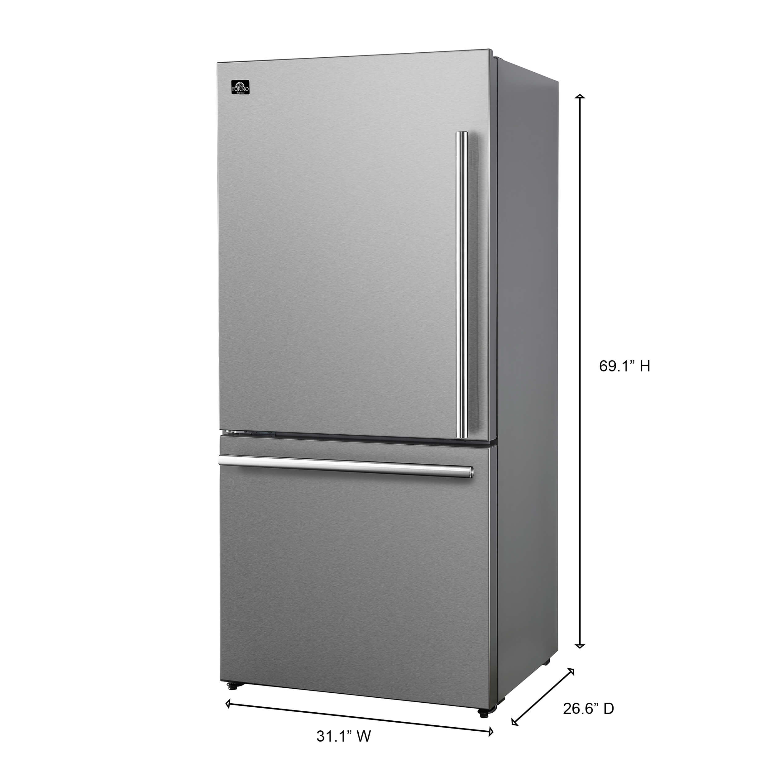 Forno Milano Espresso 31" Stainless 17.2 Cu.Ft W/ Ice Maker Bottom Freezer Refrigerator FFFFD1786-31S Refrigerators FFFFD1786-31S Luxury Appliances Direct