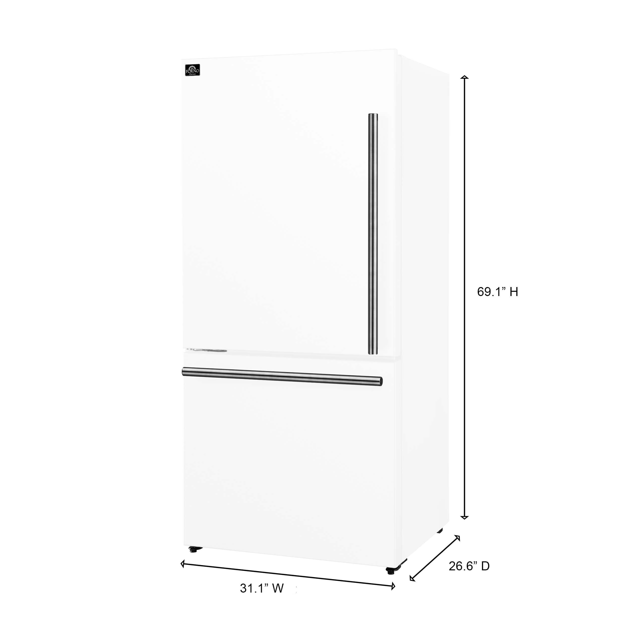 Forno Milano Espresso 31" White 17.2 Cu.Ft W/ Ice Maker Bottom Freezer Refrigerator FFFFD1786-31WHT Refrigerators FFFFD1786-31WHT Luxury Appliances Direct