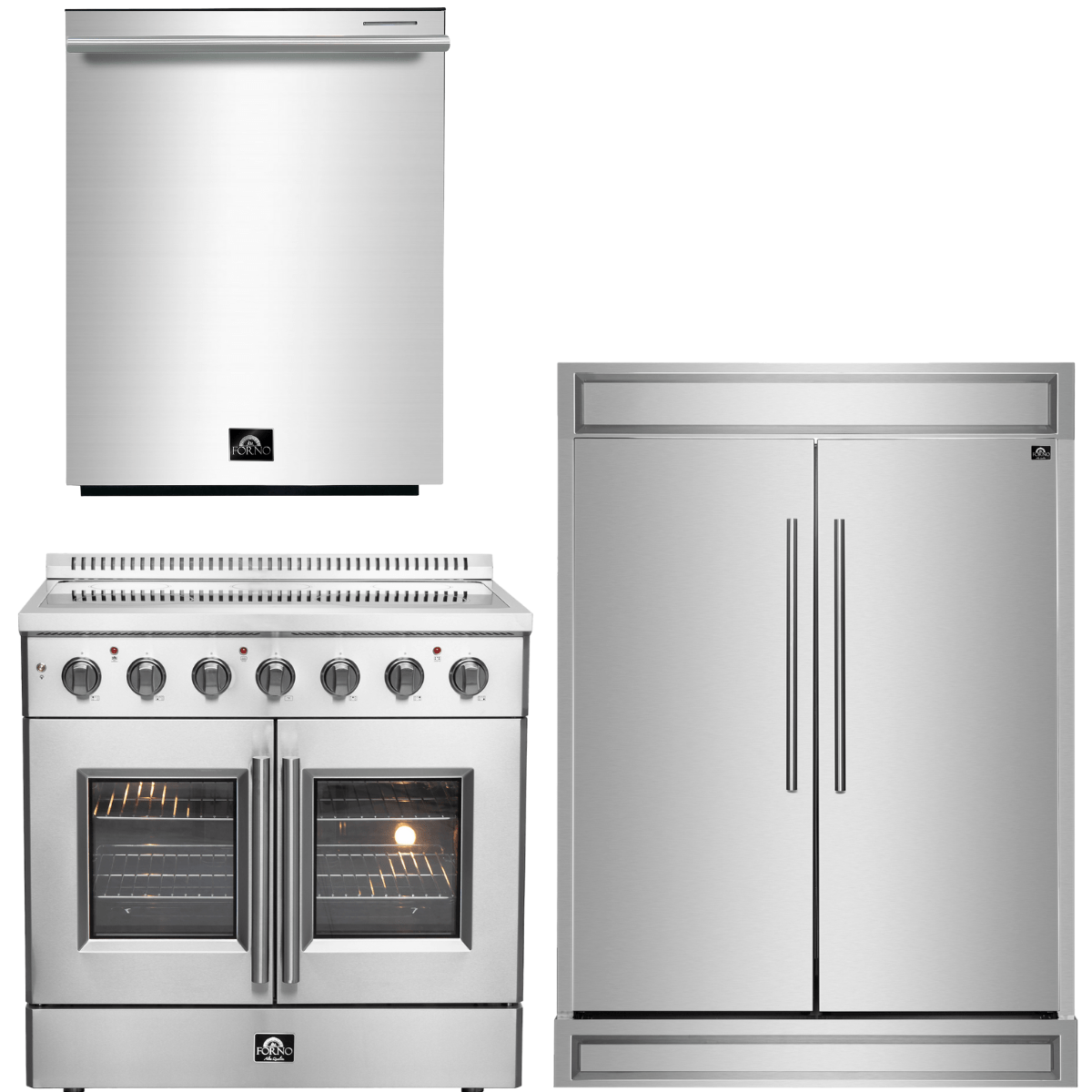 Forno Package - 36" Electric French Door Range, Refrigerator and Dishwasher, AP-FFSEL6917-36-3PK-3 Appliance Package AP-FFSEL6917-36-3PK-3 Luxury Appliances Direct