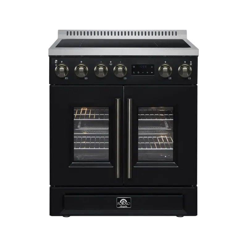 FORNO Torino FFSIN0950-30BLK 30-Inch French Door Induction Range with Air Fry, Air Sous Vide & True Convection – Black