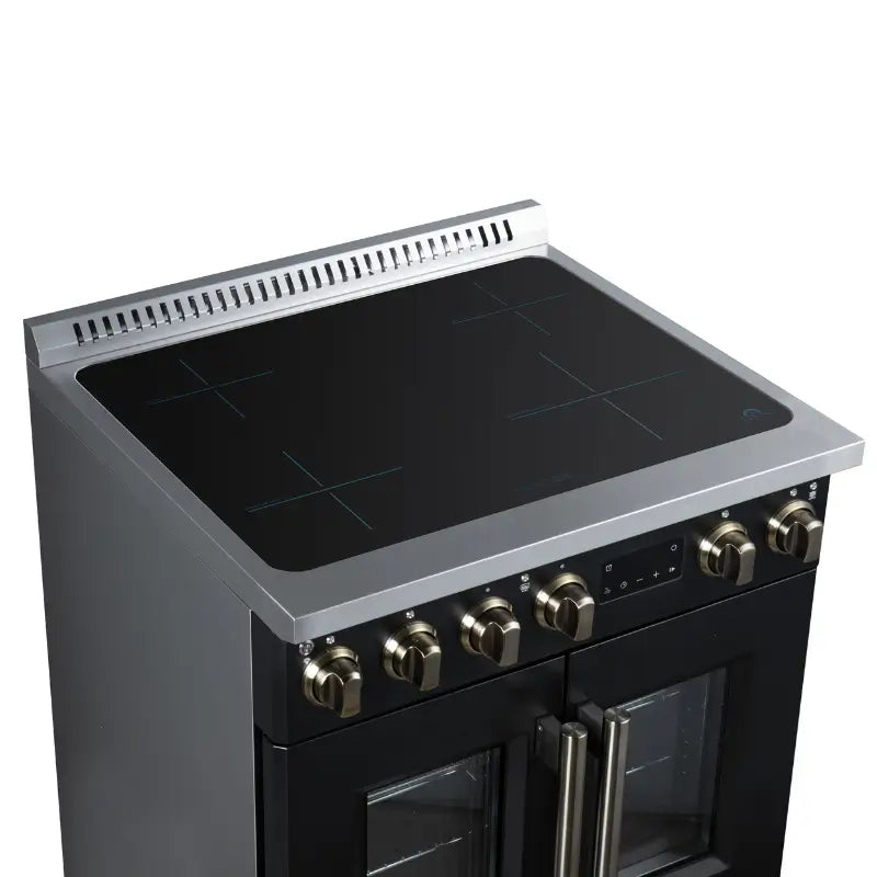 FORNO Torino FFSIN0950-30BLK 30-Inch French Door Induction Range with Air Fry, Air Sous Vide & True Convection – Black