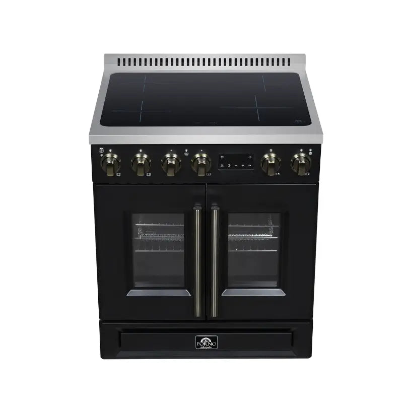 FORNO Torino FFSIN0950-30BLK 30-Inch French Door Induction Range with Air Fry, Air Sous Vide & True Convection – Black