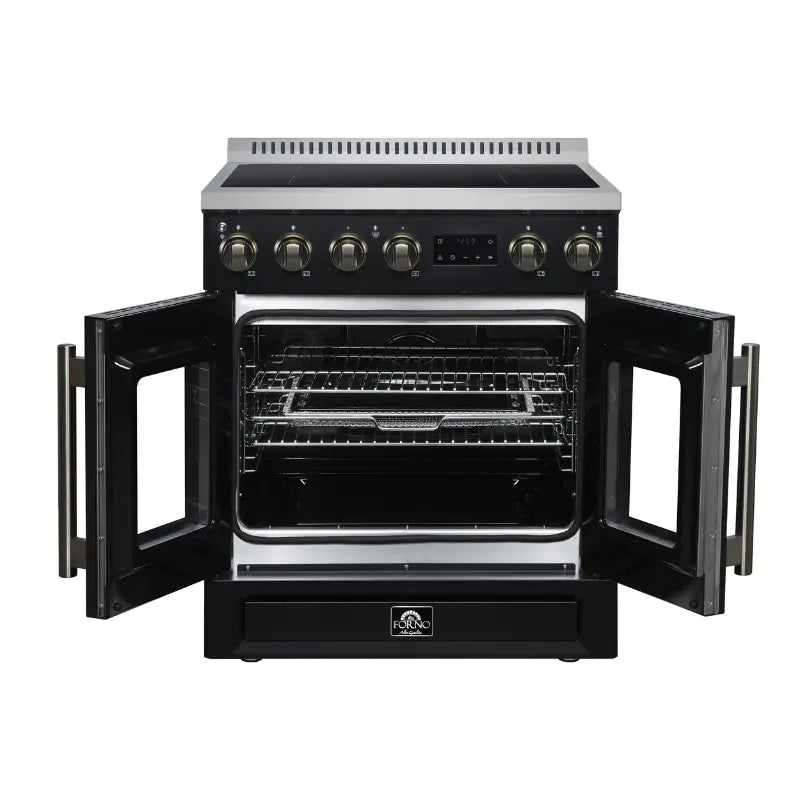 FORNO Torino FFSIN0950-30BLK 30-Inch French Door Induction Range with Air Fry, Air Sous Vide & True Convection – Black