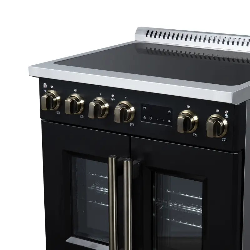 FORNO Torino FFSIN0950-30BLK 30-Inch French Door Induction Range with Air Fry, Air Sous Vide & True Convection – Black