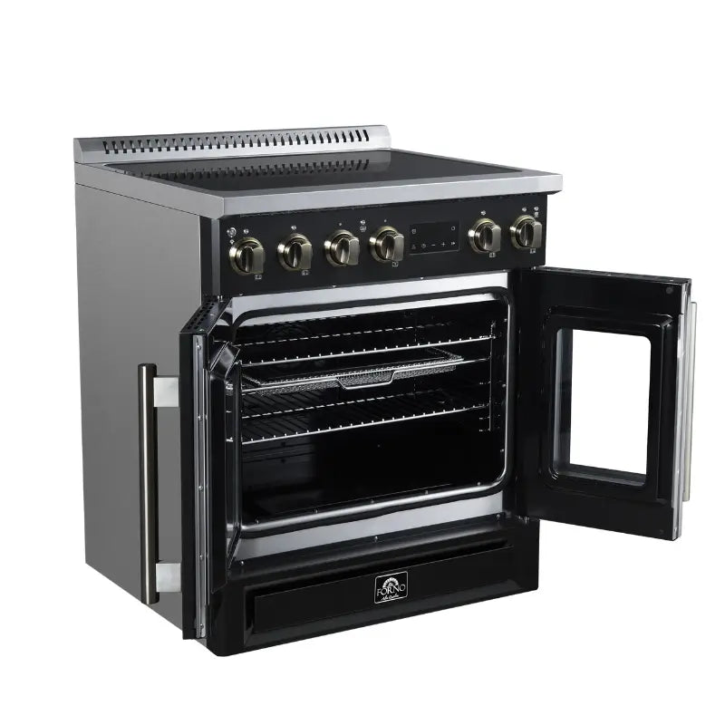 FORNO Torino FFSIN0950-30BLK 30-Inch French Door Induction Range with Air Fry, Air Sous Vide & True Convection – Black