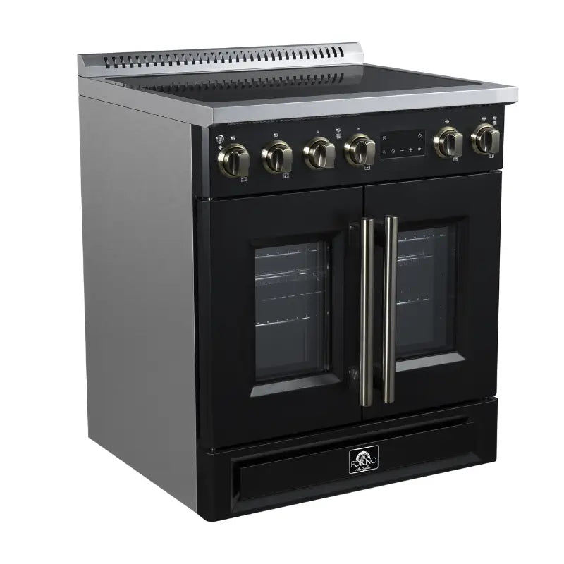 FORNO Torino FFSIN0950-30BLK 30-Inch French Door Induction Range with Air Fry, Air Sous Vide & True Convection – Black