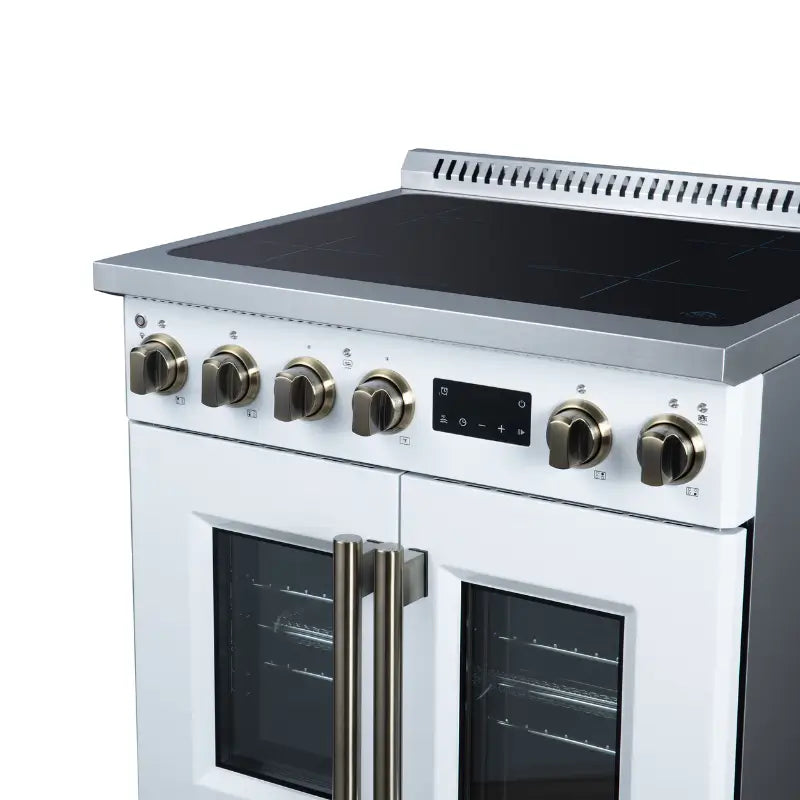 FORNO Torino FFSIN0950-30WHT 30-Inch French Door Induction Range with Air Fry & True Convection – White