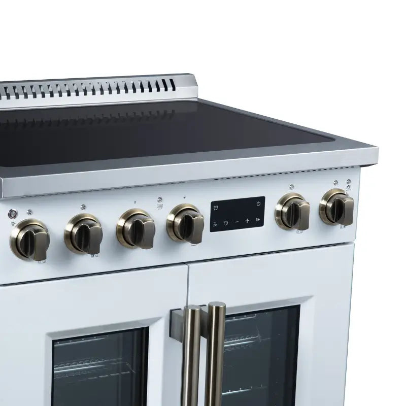 FORNO Torino FFSIN0950-30WHT 30-Inch French Door Induction Range with Air Fry & True Convection – White