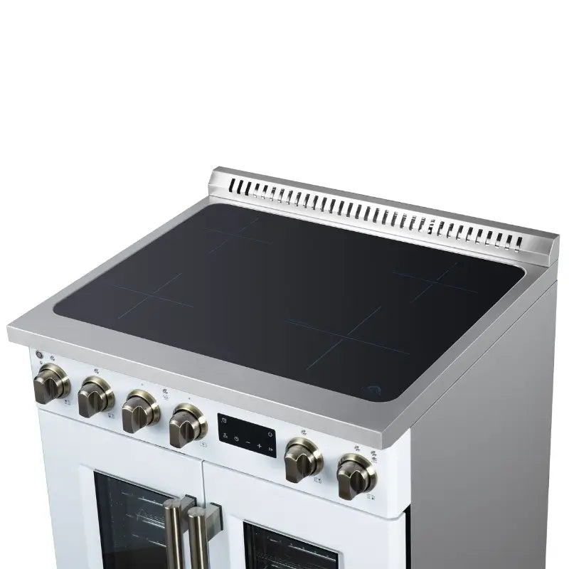 FORNO Torino FFSIN0950-30WHT 30-Inch French Door Induction Range with Air Fry & True Convection – White