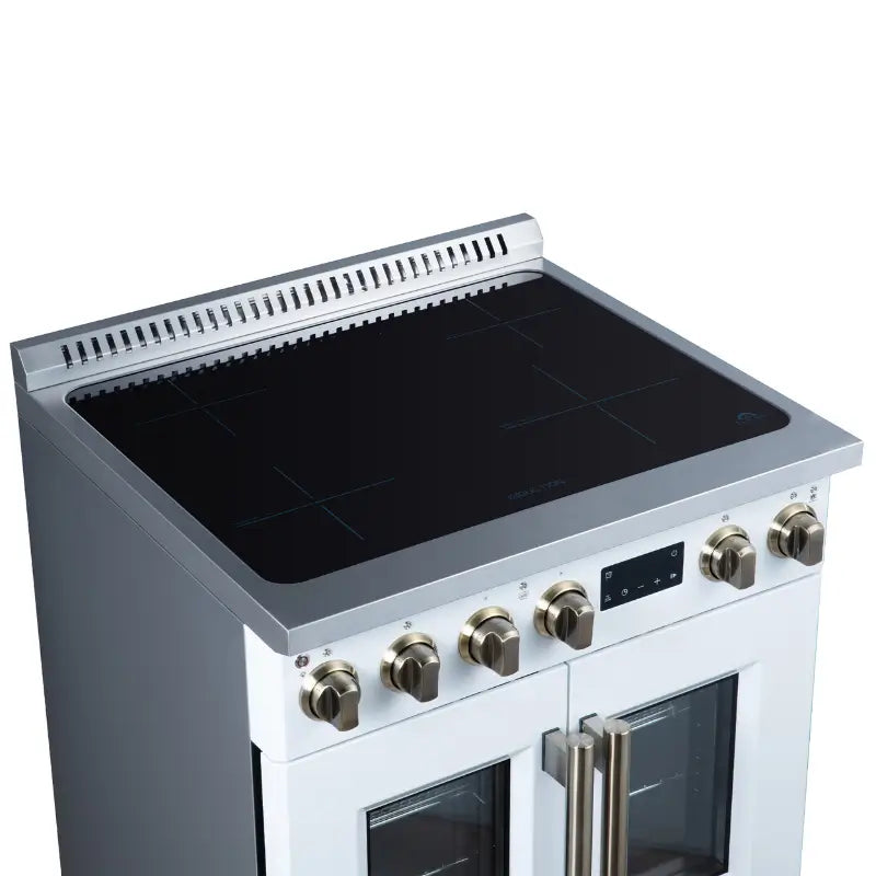 FORNO Torino FFSIN0950-30WHT 30-Inch French Door Induction Range with Air Fry & True Convection – White