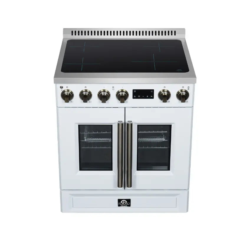 FORNO Torino FFSIN0950-30WHT 30-Inch French Door Induction Range with Air Fry & True Convection – White