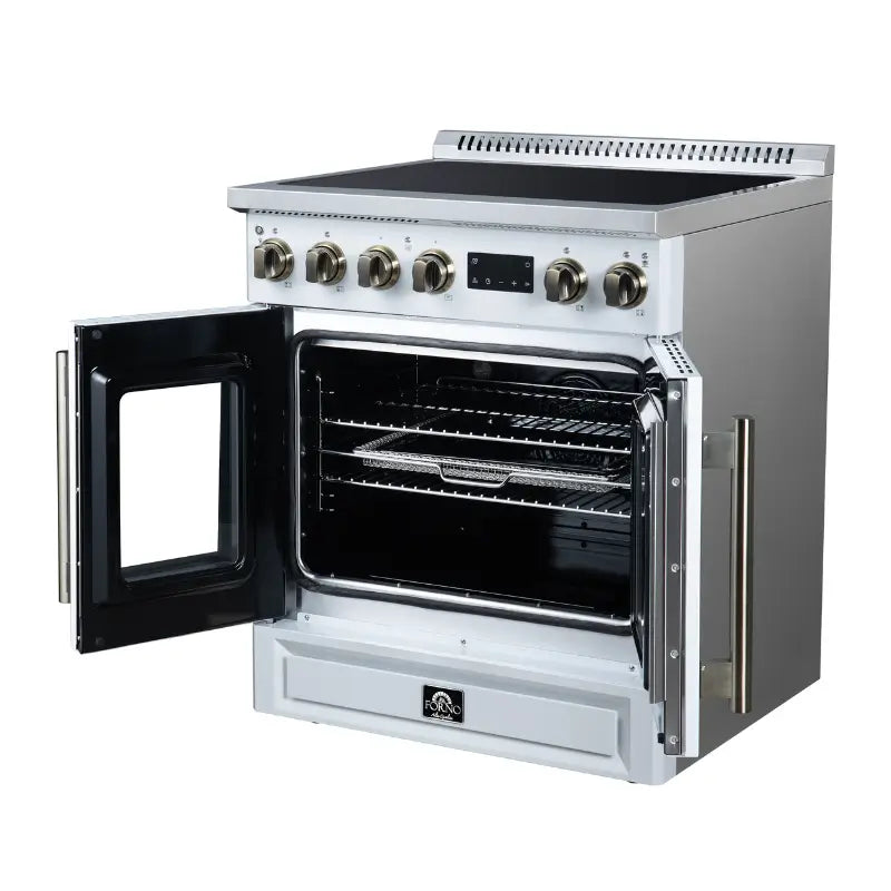 FORNO Torino FFSIN0950-30WHT 30-Inch French Door Induction Range with Air Fry & True Convection – White