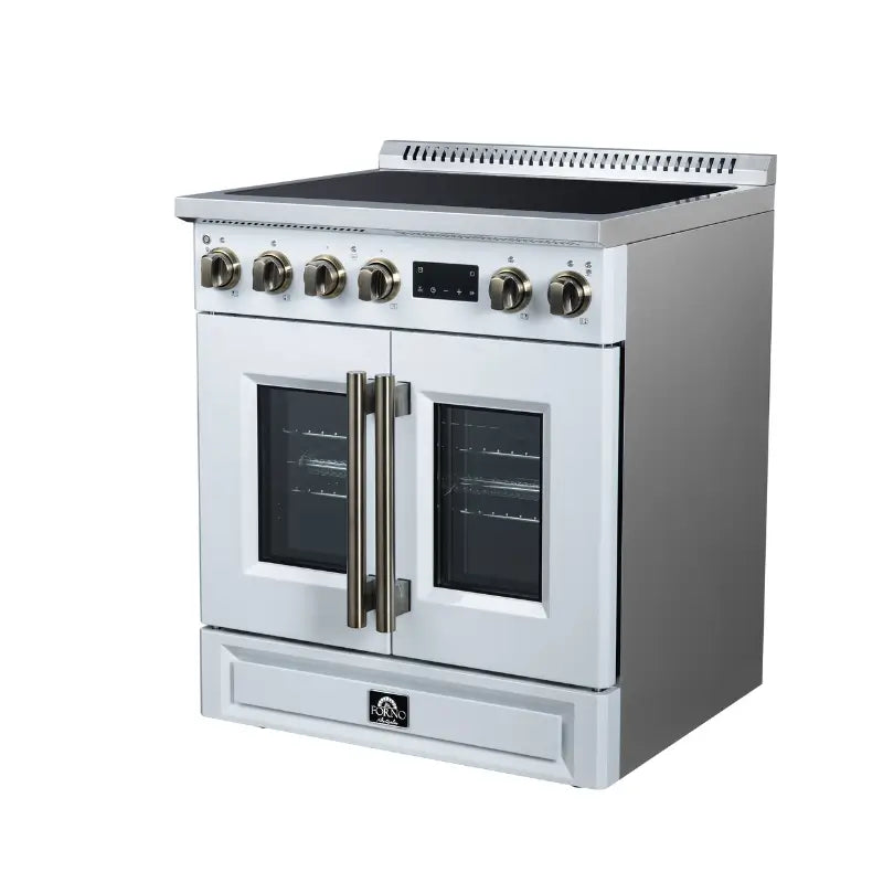 FORNO Torino FFSIN0950-30WHT 30-Inch French Door Induction Range with Air Fry & True Convection – White