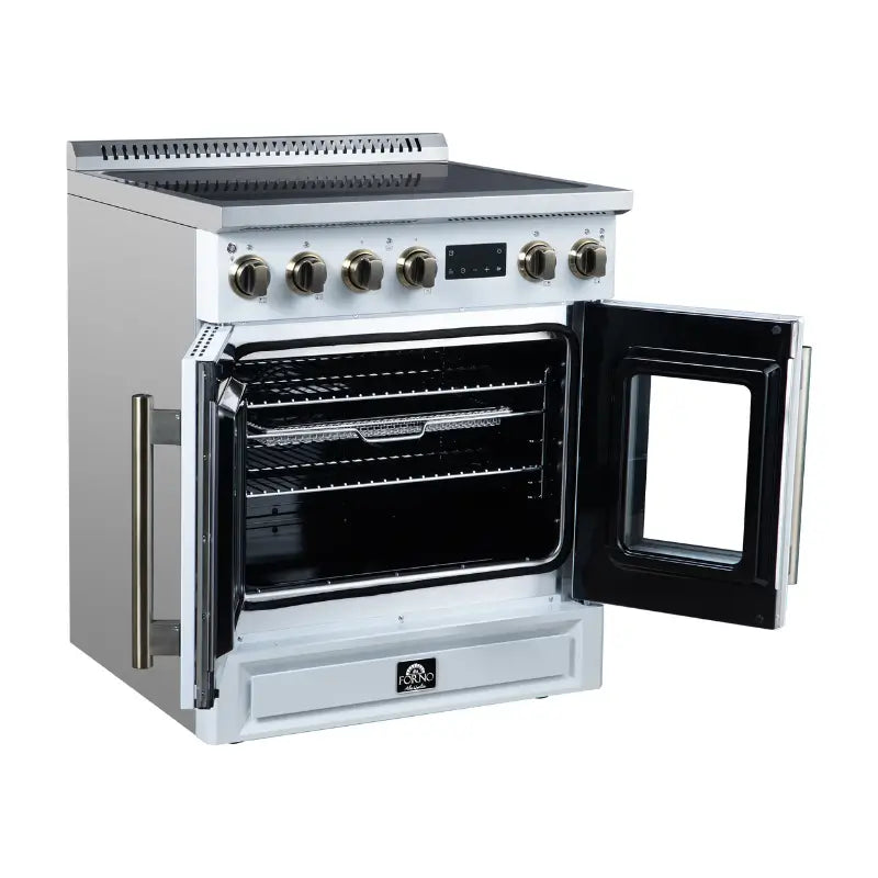 FORNO Torino FFSIN0950-30WHT 30-Inch French Door Induction Range with Air Fry & True Convection – White