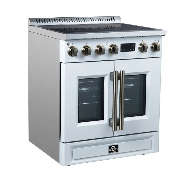 FORNO Torino FFSIN0950-30WHT 30-Inch French Door Induction Range with Air Fry & True Convection – White