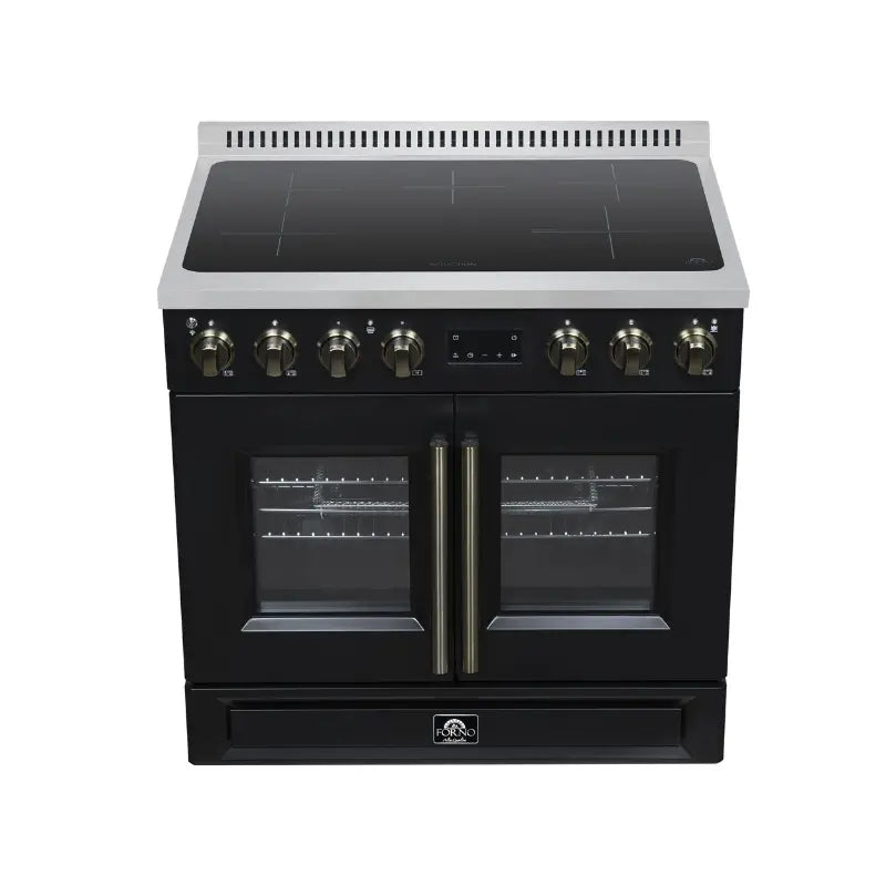 FORNO Torino FFSIN0950-36BLK 36-Inch French Door Induction Range with Air Fry, Air Sous Vide & True Convection – Black
