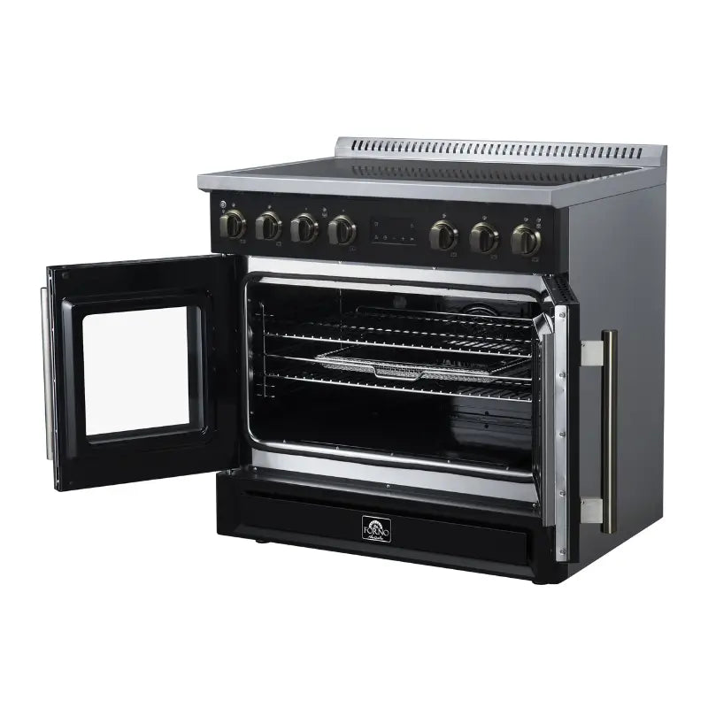 FORNO Torino FFSIN0950-36BLK 36-Inch French Door Induction Range with Air Fry, Air Sous Vide & True Convection – Black