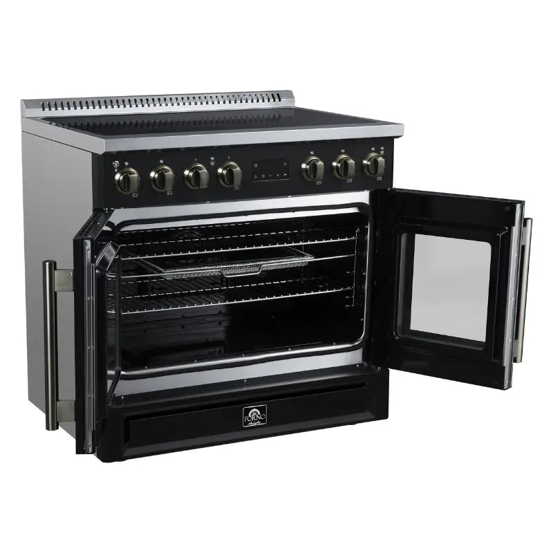 FORNO Torino FFSIN0950-36BLK 36-Inch French Door Induction Range with Air Fry, Air Sous Vide & True Convection – Black