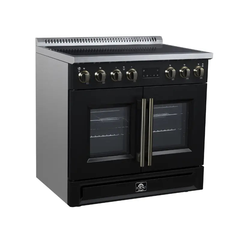 FORNO Torino FFSIN0950-36BLK 36-Inch French Door Induction Range with Air Fry, Air Sous Vide & True Convection – Black