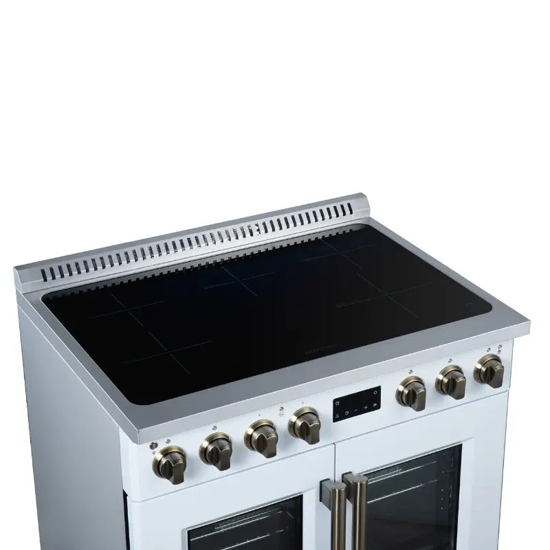FORNO Torino FFSIN0950-36WHT 36-Inch French Door Induction Range with Air Fry, Air Sous Vide & True Convection – White