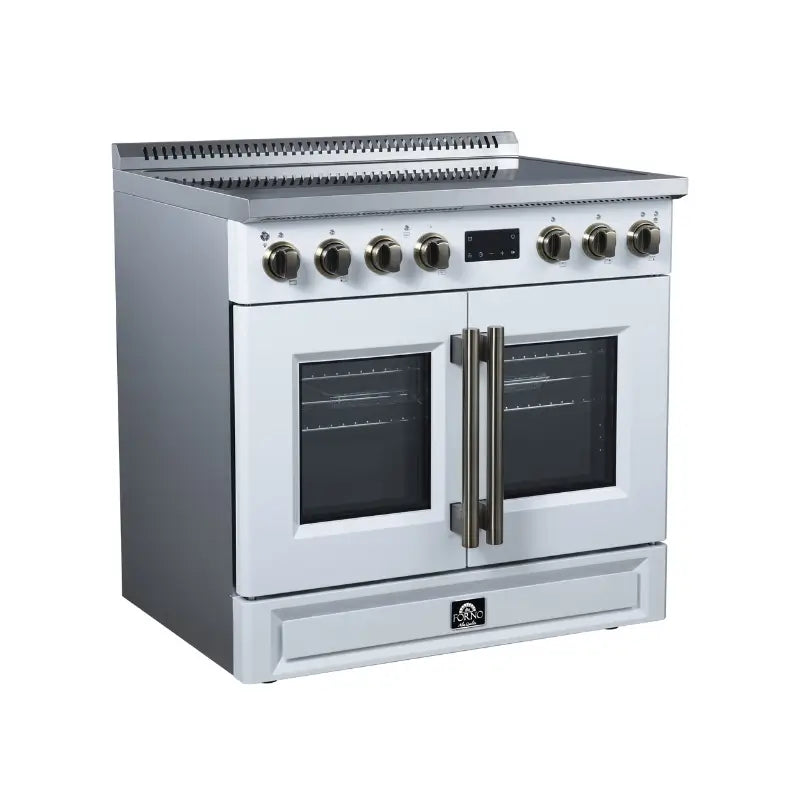 FORNO Torino FFSIN0950-36WHT 36-Inch French Door Induction Range with Air Fry, Air Sous Vide & True Convection – White