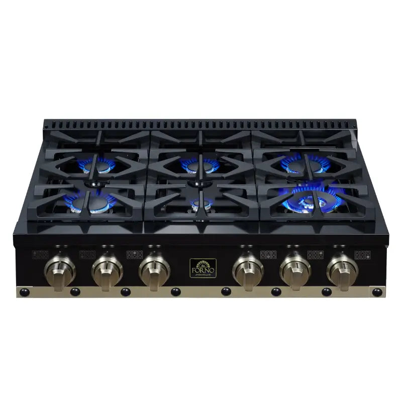 FORNO Valente FCTGS5799-36CPBLK 36-Inch Gas Cooktop – 6 Burners, 71,000 BTU, Black with Copper Trim