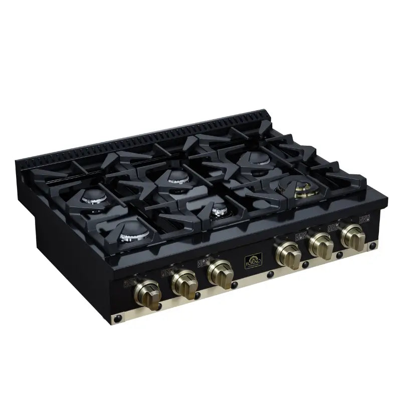 FORNO Valente FCTGS5799-36CPBLK 36-Inch Gas Cooktop – 6 Burners, 71,000 BTU, Black with Copper Trim