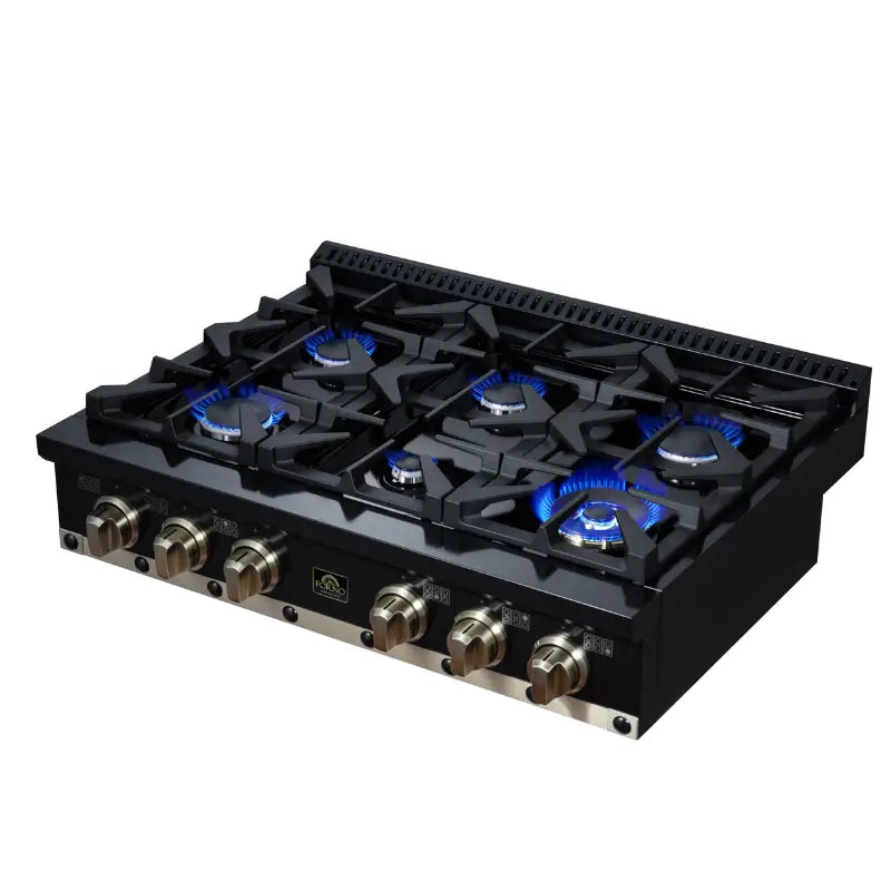 FORNO Valente FCTGS5799-36CPBLK 36-Inch Gas Cooktop – 6 Burners, 71,000 BTU, Black with Copper Trim