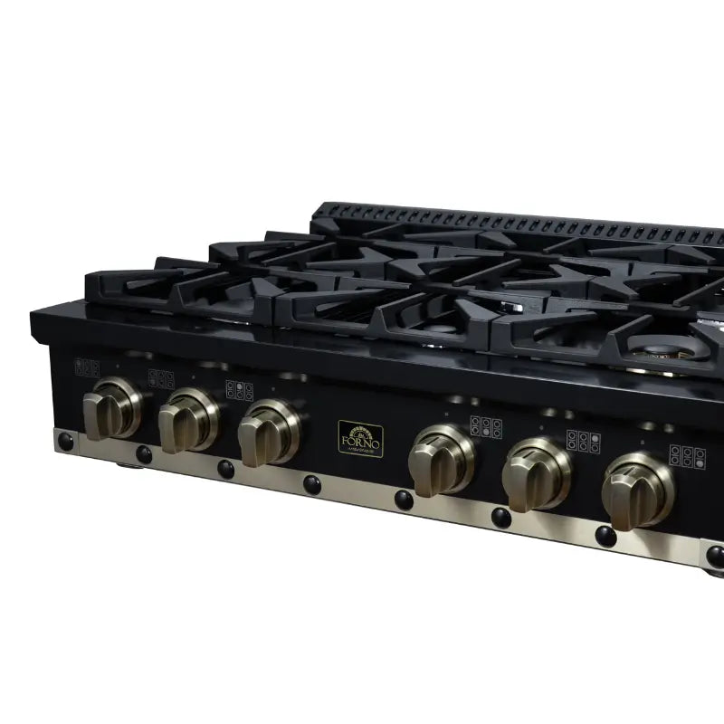 FORNO Valente FCTGS5799-36CPBLK 36-Inch Gas Cooktop – 6 Burners, 71,000 BTU, Black with Copper Trim
