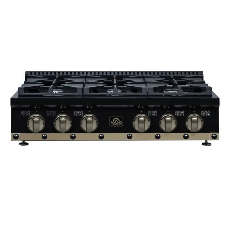 FORNO Valente FCTGS5799-36CPBLK 36-Inch Gas Cooktop – 6 Burners, 71,000 BTU, Black with Copper Trim