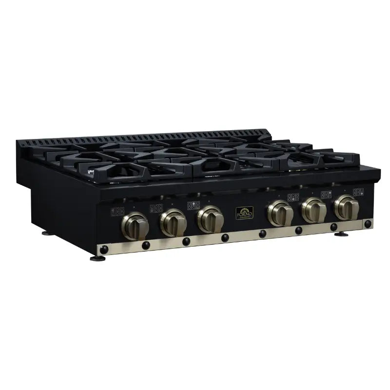 FORNO Valente FCTGS5799-36CPBLK 36-Inch Gas Cooktop – 6 Burners, 71,000 BTU, Black with Copper Trim
