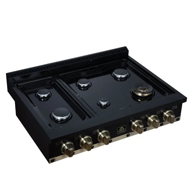 FORNO Valente FCTGS5799-36CPBLK 36-Inch Gas Cooktop – 6 Burners, 71,000 BTU, Black with Copper Trim
