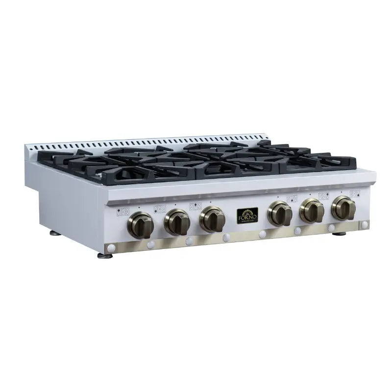 FORNO Valente FCTGS5799-36CPWHT 36-Inch Gas Rangetop – 6 Burners, 71,000 BTU, White with Copper Trim