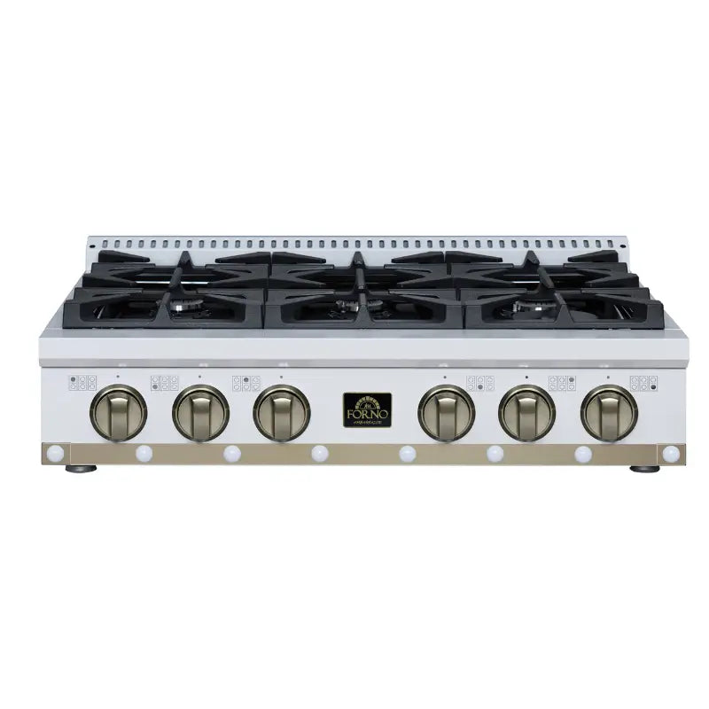 FORNO Valente FCTGS5799-36CPWHT 36-Inch Gas Rangetop – 6 Burners, 71,000 BTU, White with Copper Trim