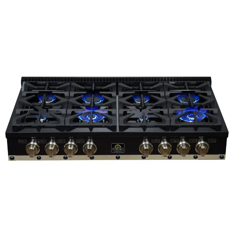FORNO Valente FCTGS5799-48CPBLK 48-Inch Gas Rangetop – 8 Burners, 94,000 BTU, Black with Copper Trim