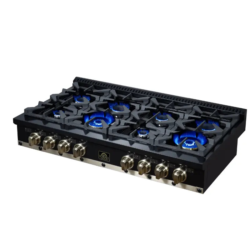 FORNO Valente FCTGS5799-48CPBLK 48-Inch Gas Rangetop – 8 Burners, 94,000 BTU, Black with Copper Trim