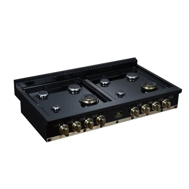 FORNO Valente FCTGS5799-48CPBLK 48-Inch Gas Rangetop – 8 Burners, 94,000 BTU, Black with Copper Trim