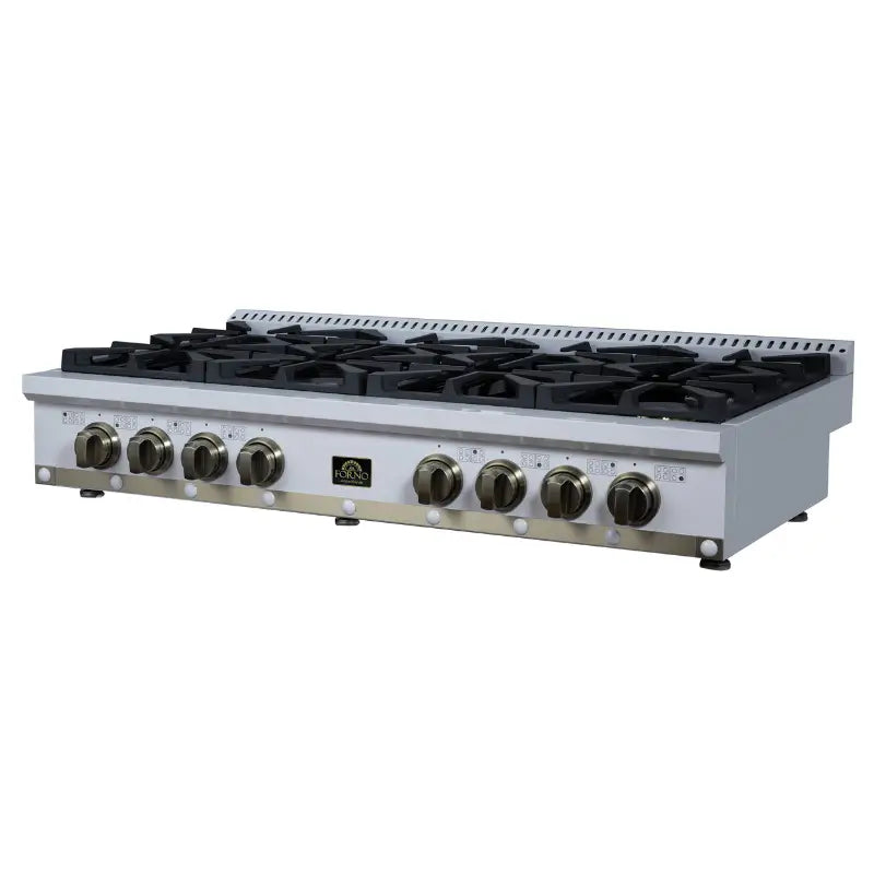 FORNO Valente FCTGS5799-48CPWHT 48-Inch Gas Rangetop – 8 Burners, 94,000 BTU, White with Copper Trim