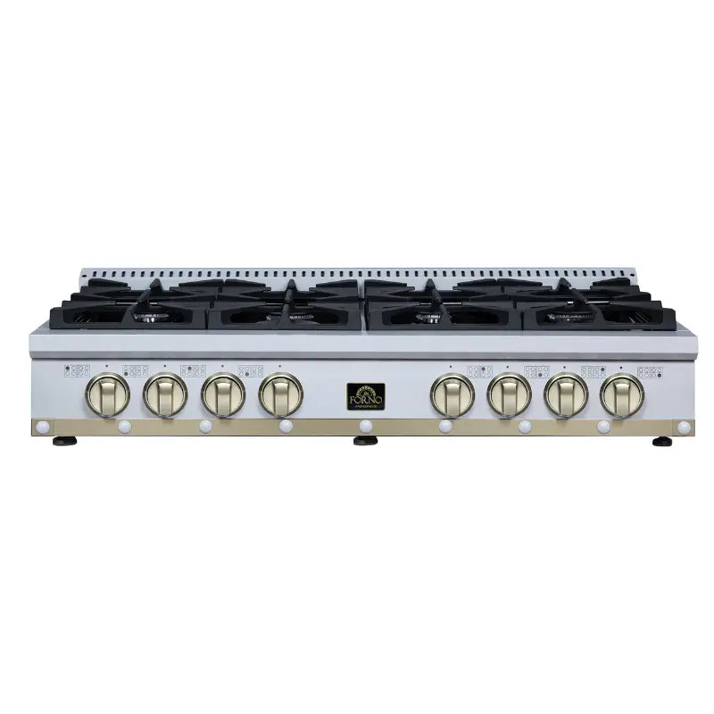 FORNO Valente FCTGS5799-48CPWHT 48-Inch Gas Rangetop – 8 Burners, 94,000 BTU, White with Copper Trim