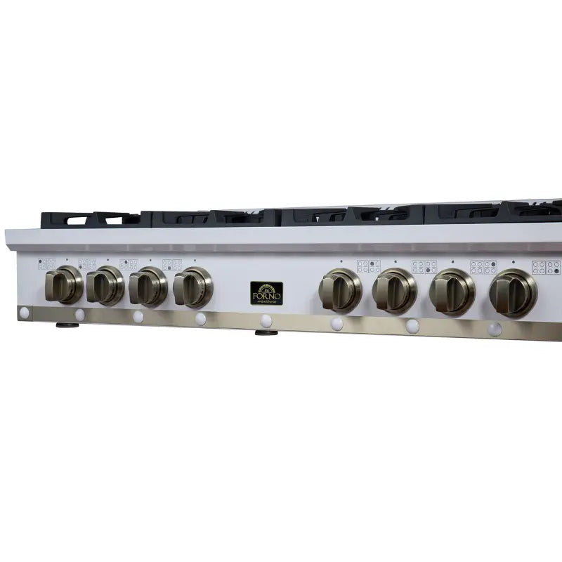 FORNO Valente FCTGS5799-48CPWHT 48-Inch Gas Rangetop – 8 Burners, 94,000 BTU, White with Copper Trim