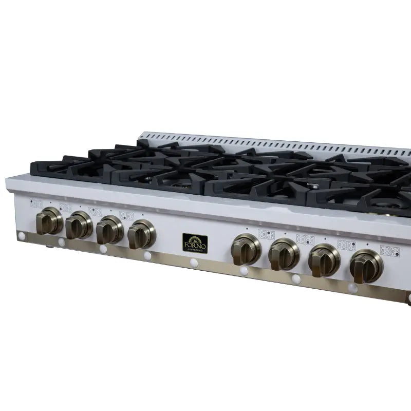 FORNO Valente FCTGS5799-48CPWHT 48-Inch Gas Rangetop – 8 Burners, 94,000 BTU, White with Copper Trim